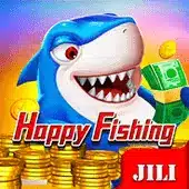 Happy Fishing game icon by JILI on 777D with a smiling shark and gold coins